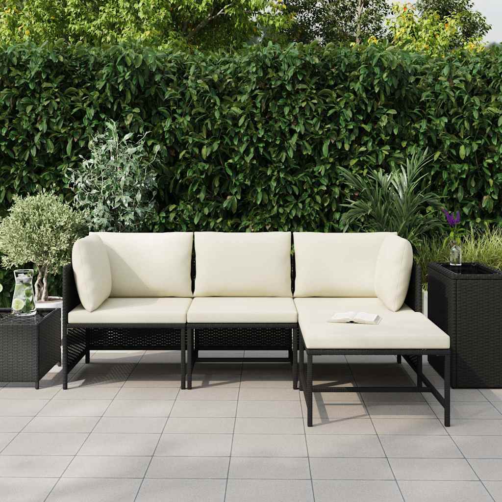 Vidaxl 4-delige loungeset met kussens poly rattan zwart