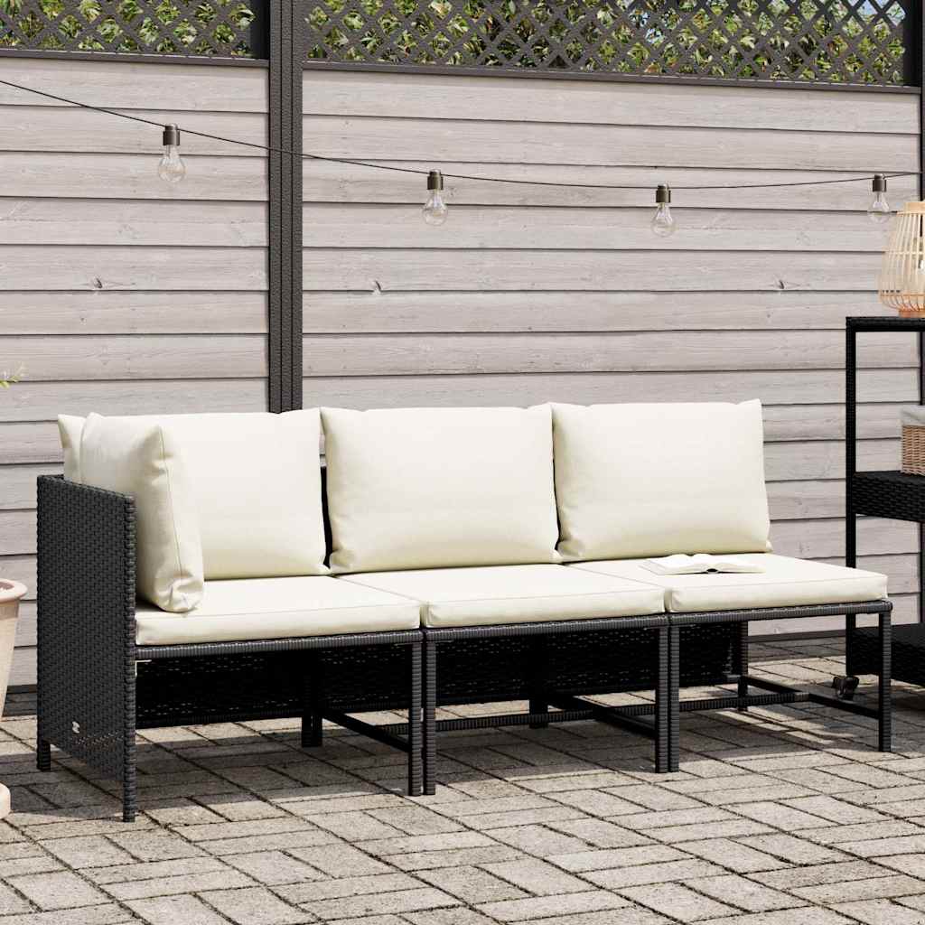 Vidaxl 3-delige loungeset met kussens poly rattan zwart