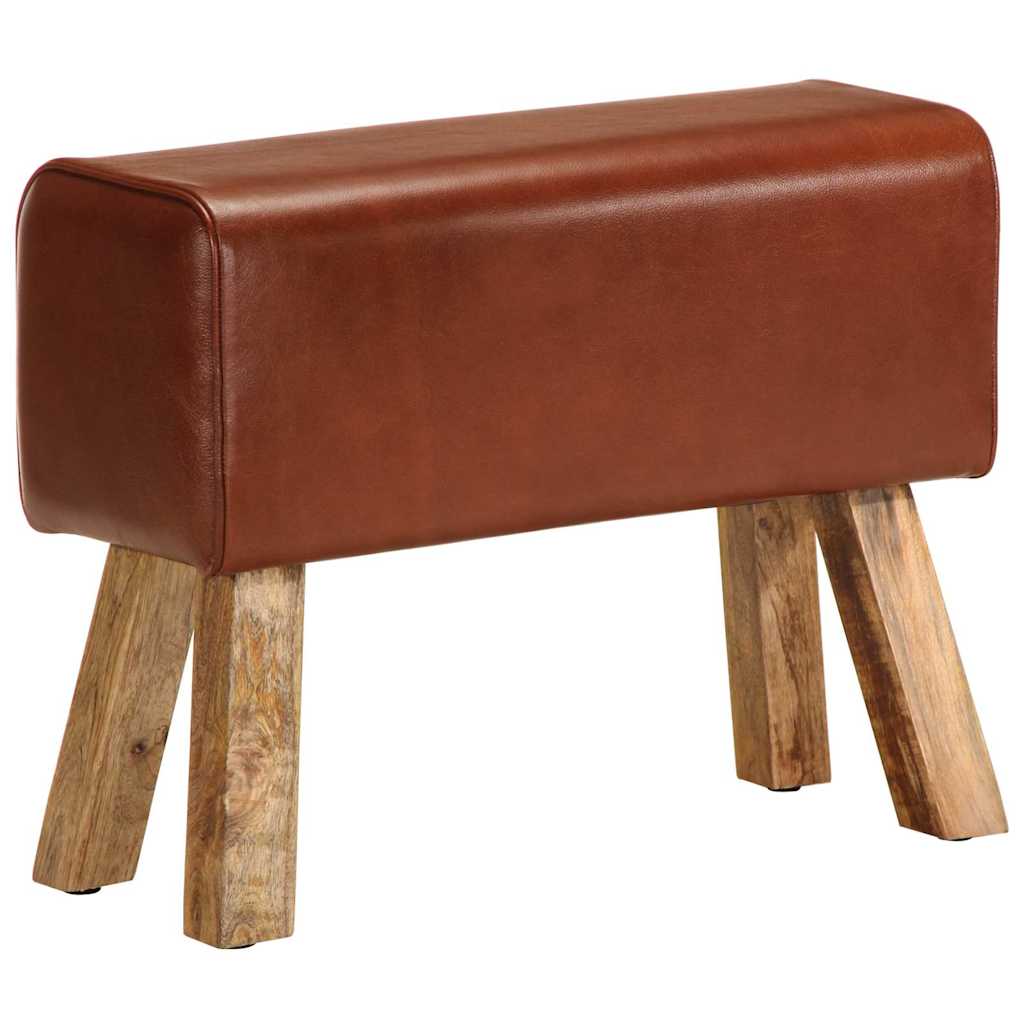 Vidaxl bankje turnbok 58 cm echt leer en massief mangohout bruin