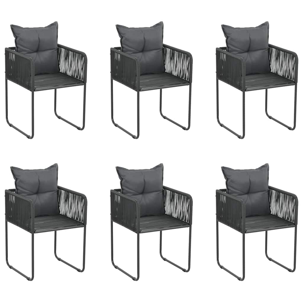 Vidaxl tuinstoelen 6 st met kussens poly rattan zwart