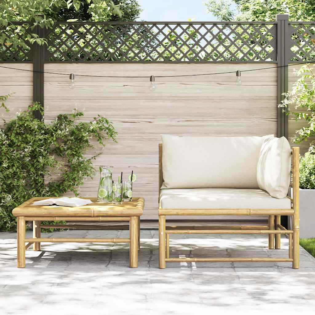 Vidaxl 2-delige loungeset met crèmewitte kussens bamboe