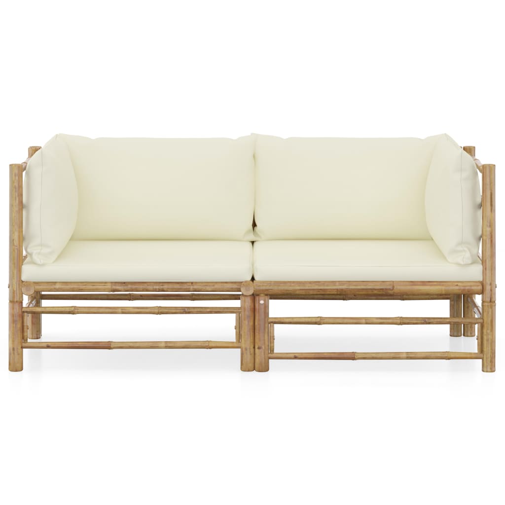 Vidaxl 2-delige loungeset met kussens bamboe crèmewit