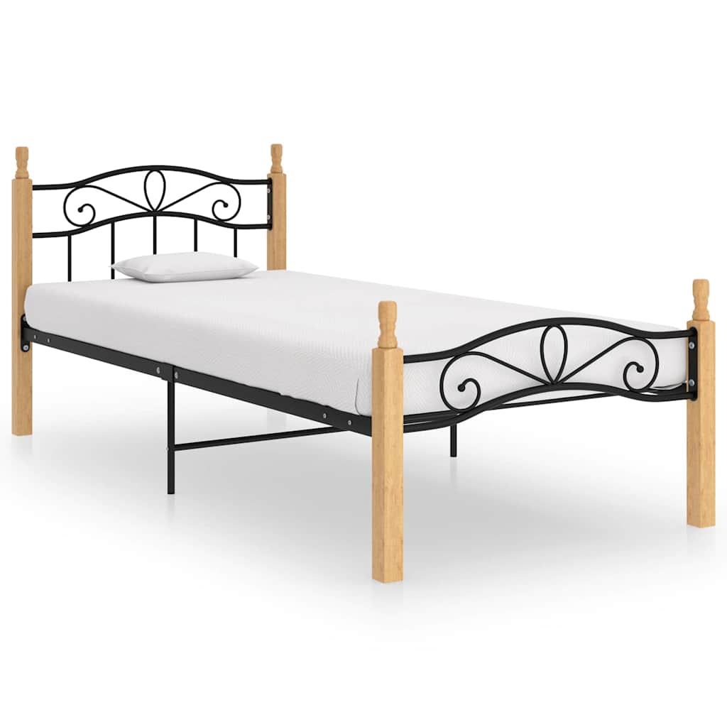 Vidaxl bedframe metaal en massief eikenhout zwart 90x200 cm