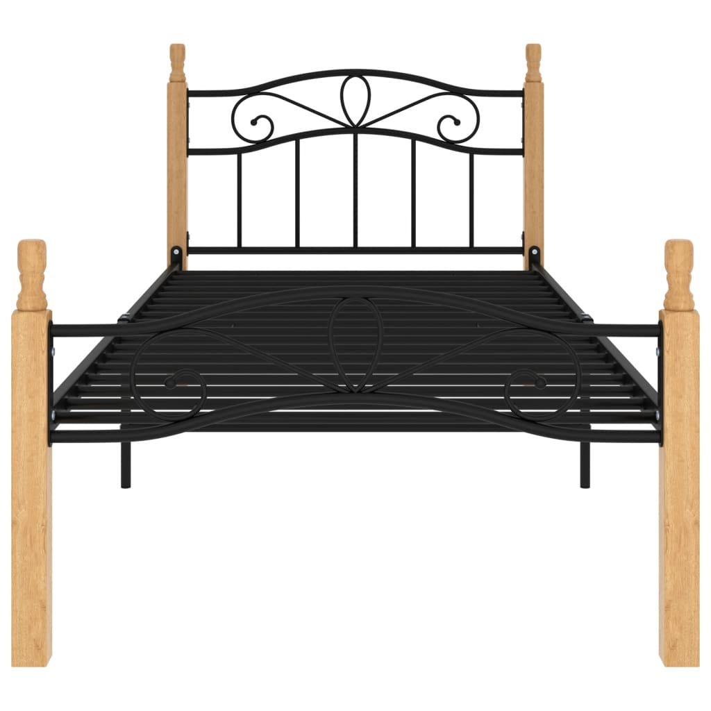 Vidaxl bedframe metaal en massief eikenhout zwart 90x200 cm