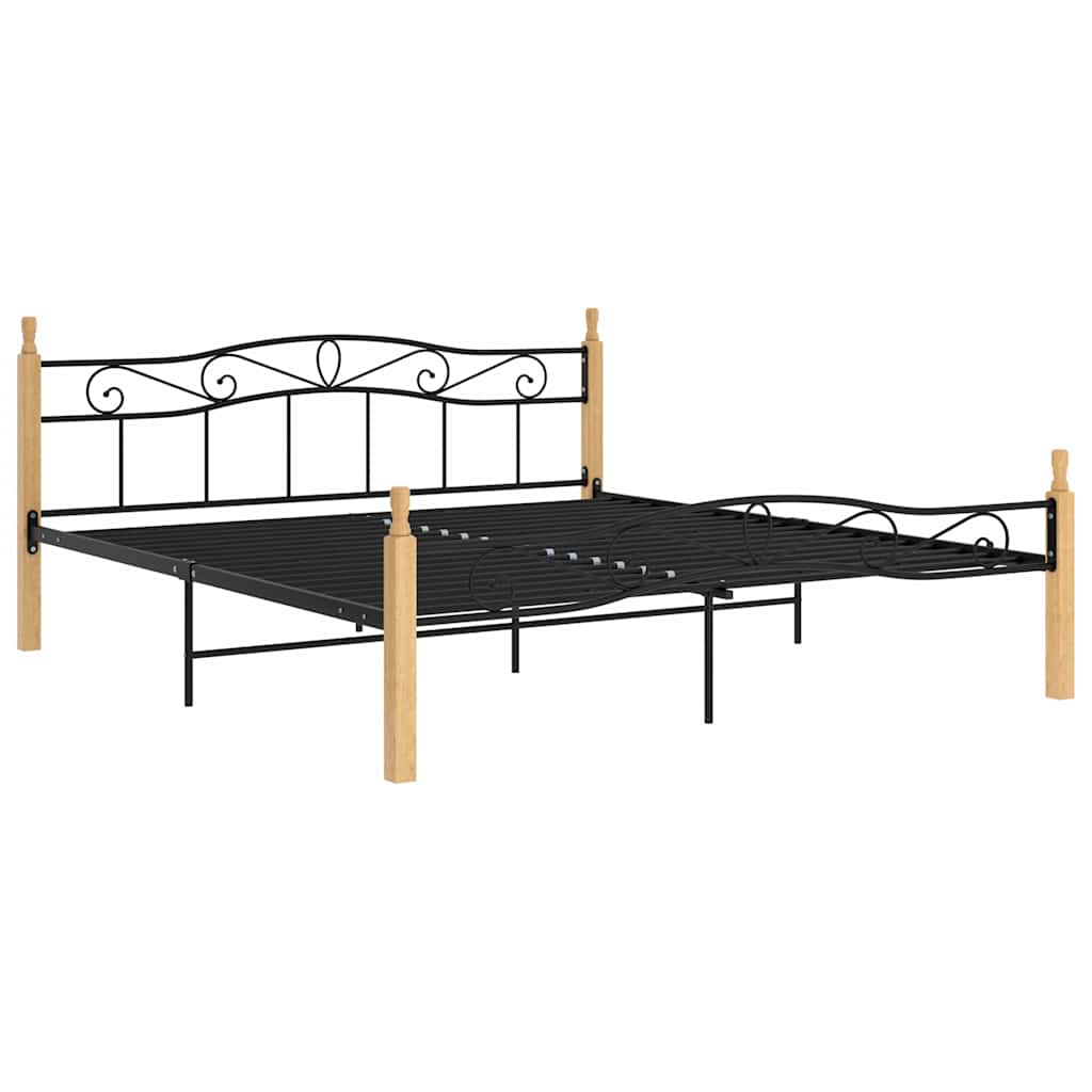 Vidaxl bedframe metaal en massief eikenhout zwart 200x200 cm