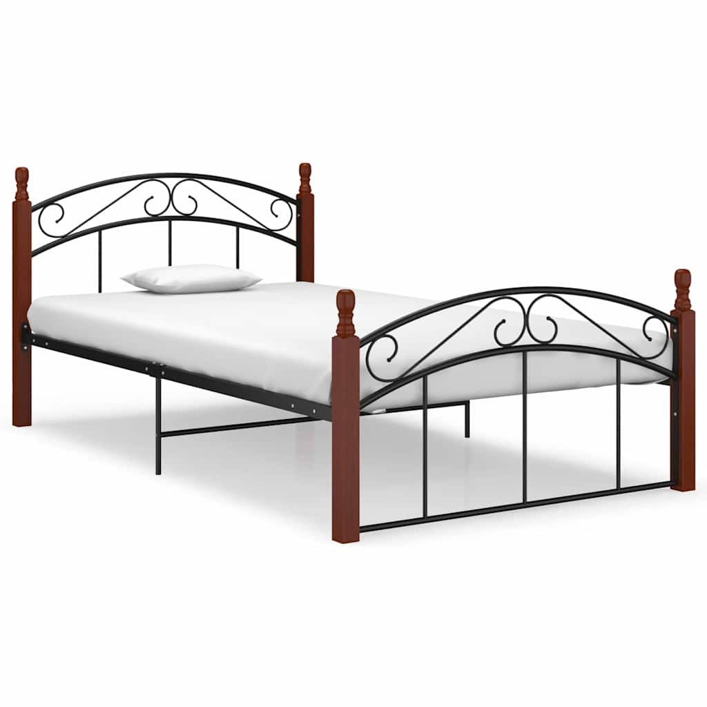 Vidaxl bedframe metaal en massief eikenhout zwart 120x200 cm