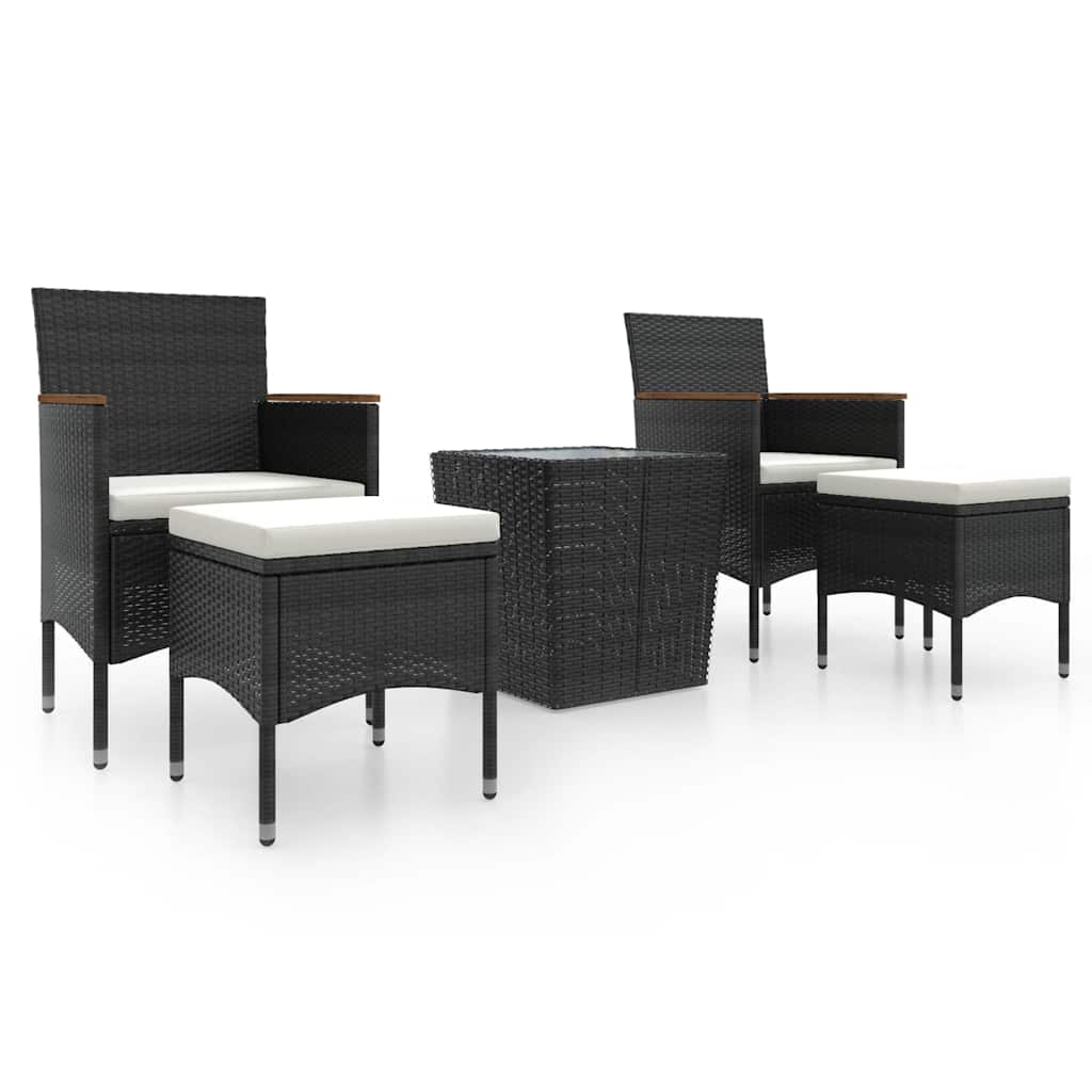 Vidaxl 5-delige bistroset poly rattan en gehard glas zwart