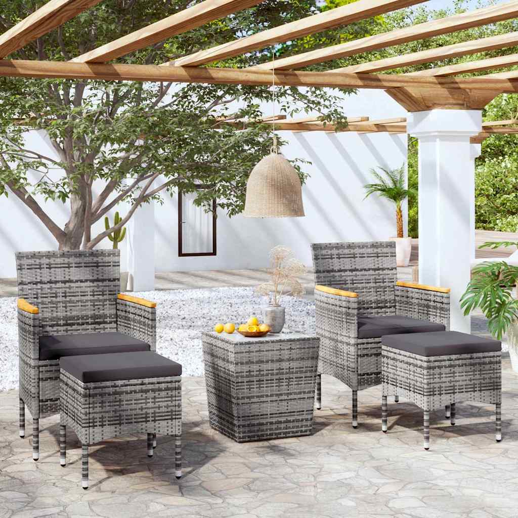 Vidaxl 5-delige bistroset poly rattan en gehard glas grijs