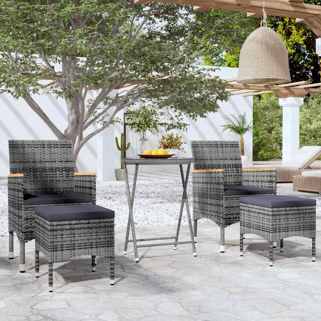 Vidaxl 5-delige bistroset poly rattan en gehard glas grijs