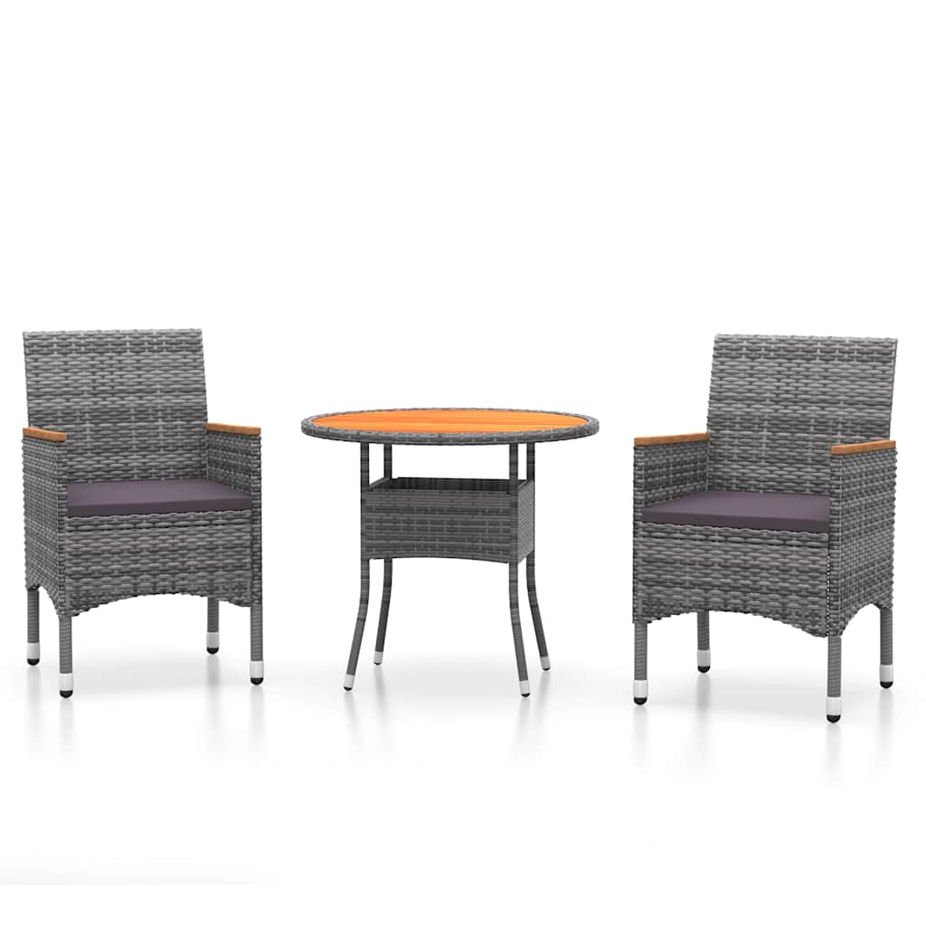 Vidaxl 3-delige tuinset poly rattan grijs