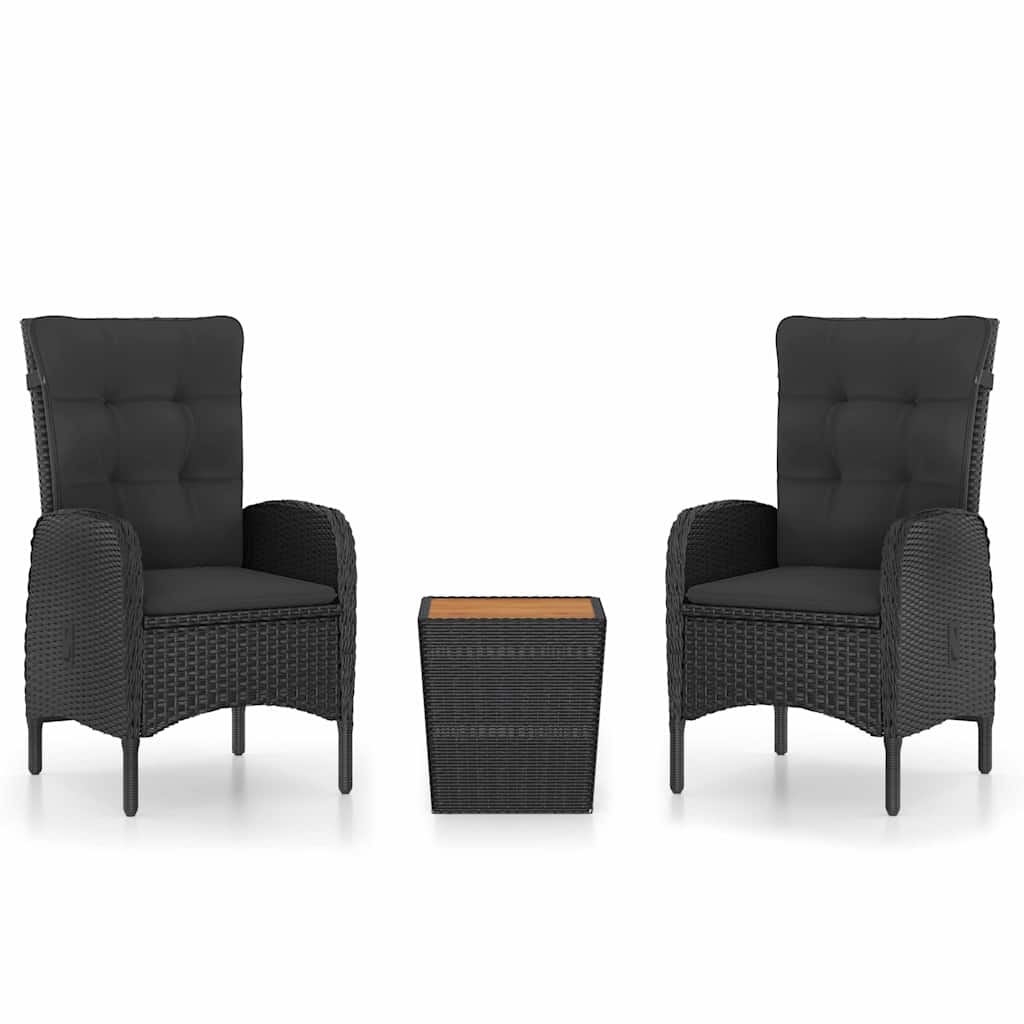 Vidaxl 3-delige bistroset poly rattan en acaciahout zwart