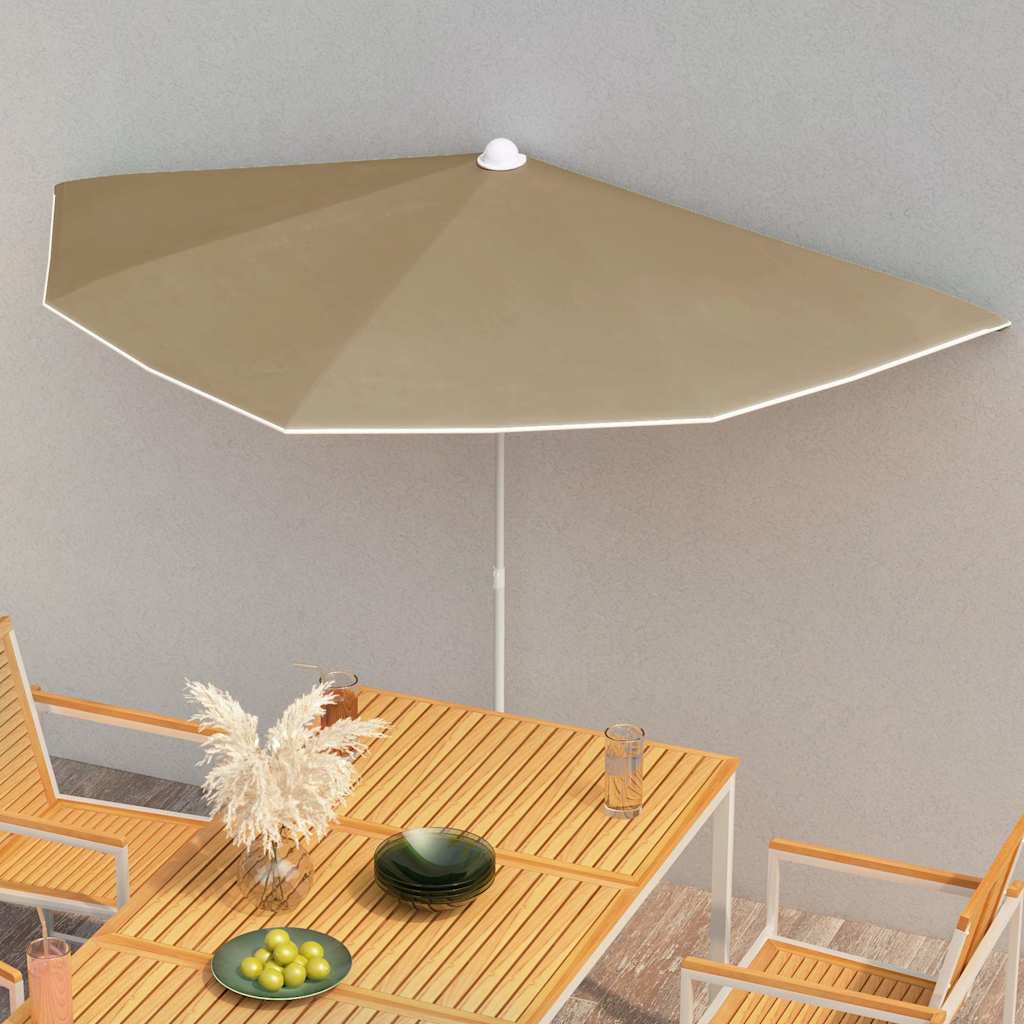 Vidaxl parasol half met paal 180x90 cm taupe