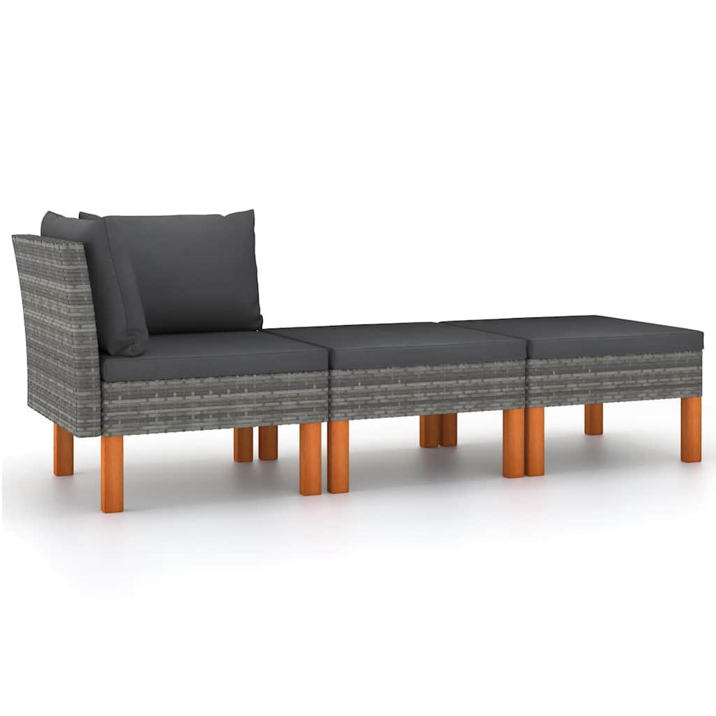 Vidaxl 3-delige loungeset poly rattan en massief eucalyptushout