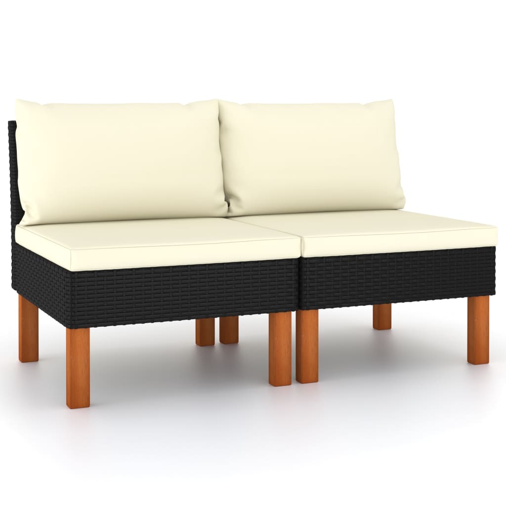 Vidaxl middenbanken 2 st poly rattan en massief eucalyptushout