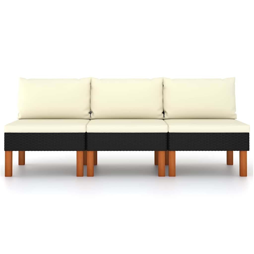 Vidaxl middenbanken 3 st poly rattan en massief eucalyptushout