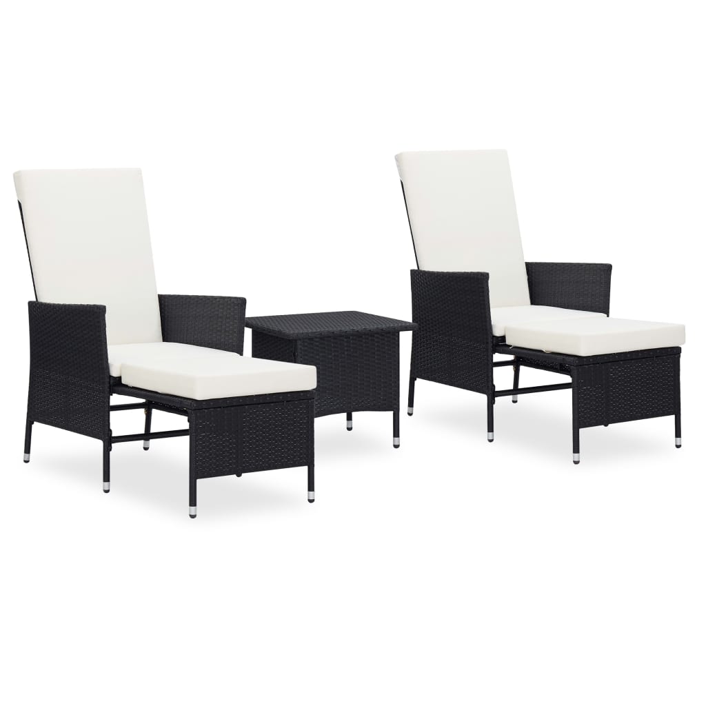 Vidaxl 3-delige loungeset met kussens poly rattan zwart