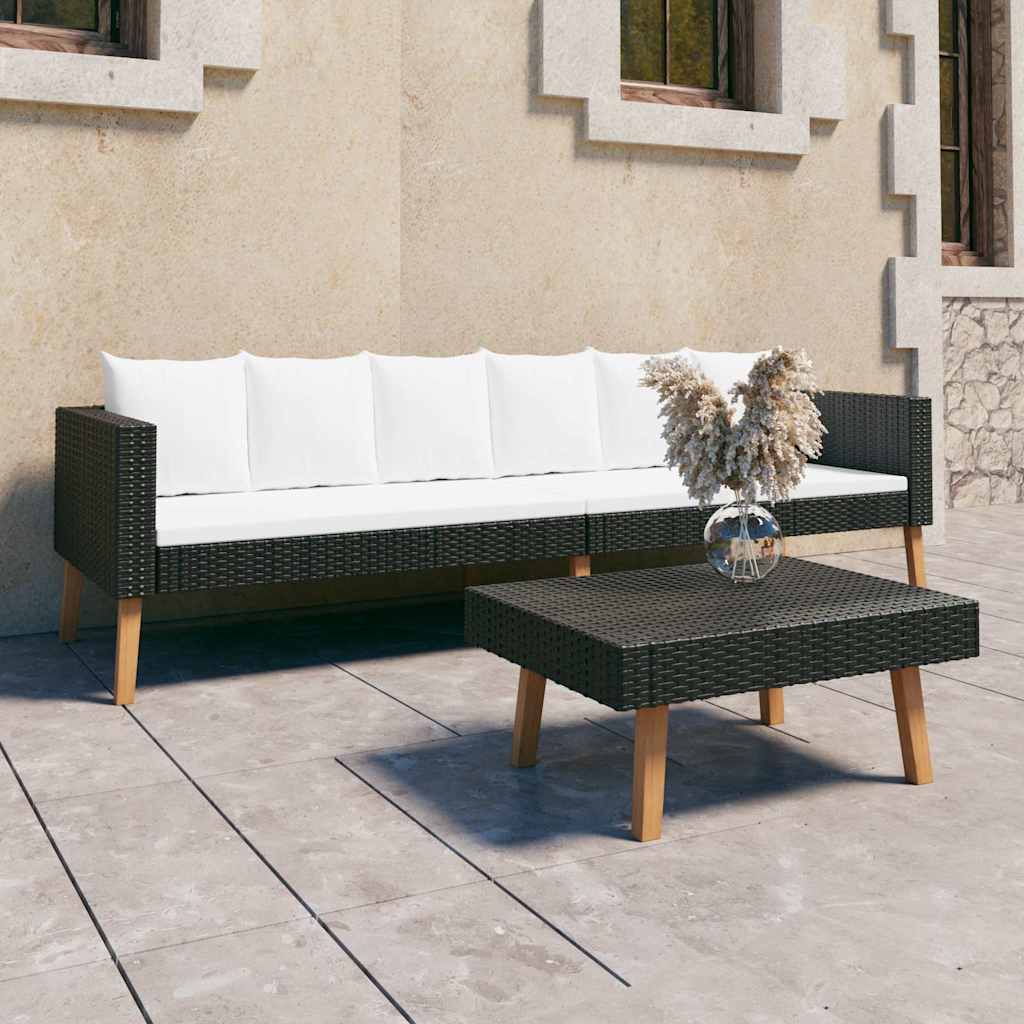 Vidaxl 2-delige loungeset met kussens poly rattan zwart