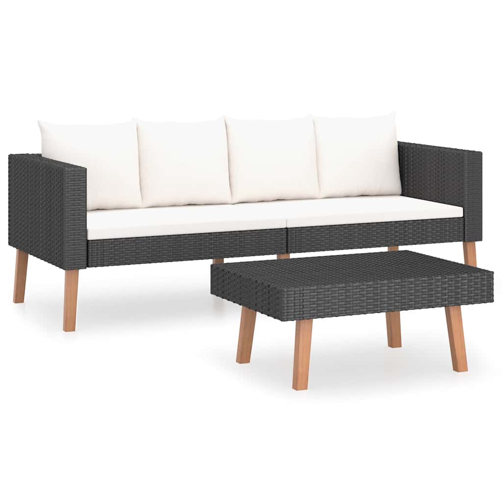 Vidaxl 2-delige loungeset met kussens poly rattan zwart