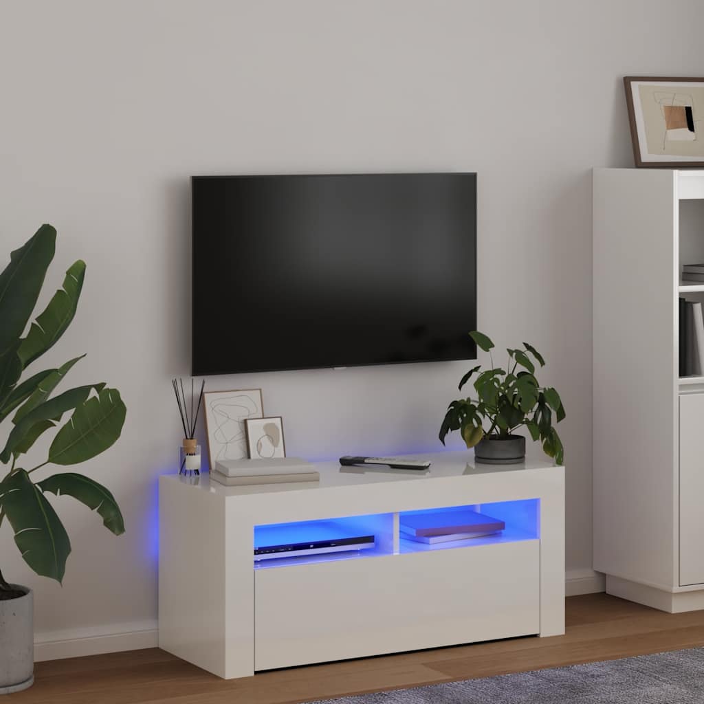 Vidaxl tv-meubel met led-verlichting 90x35x40 cm hoogglans wit
