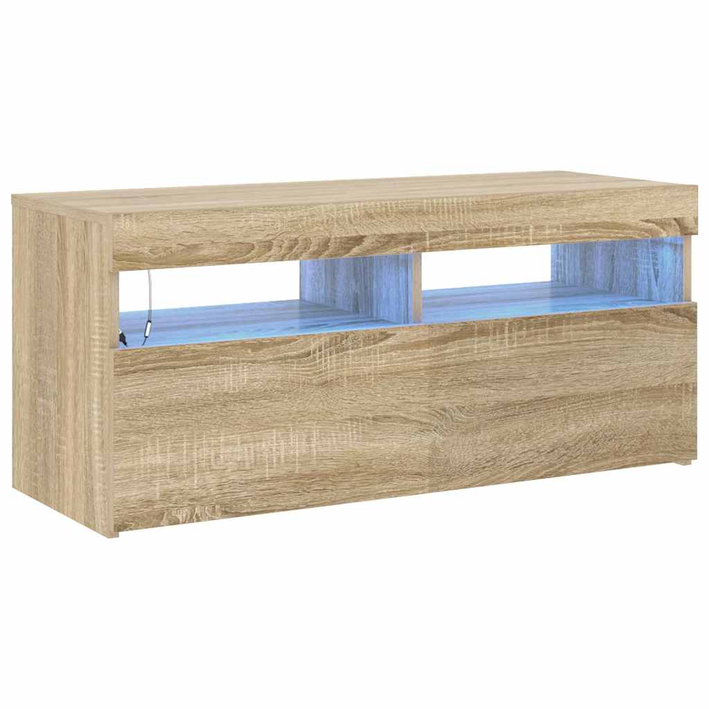 Vidaxl tv-meubel met led-verlichting 90x35x40 cm sonoma eikenkleurig