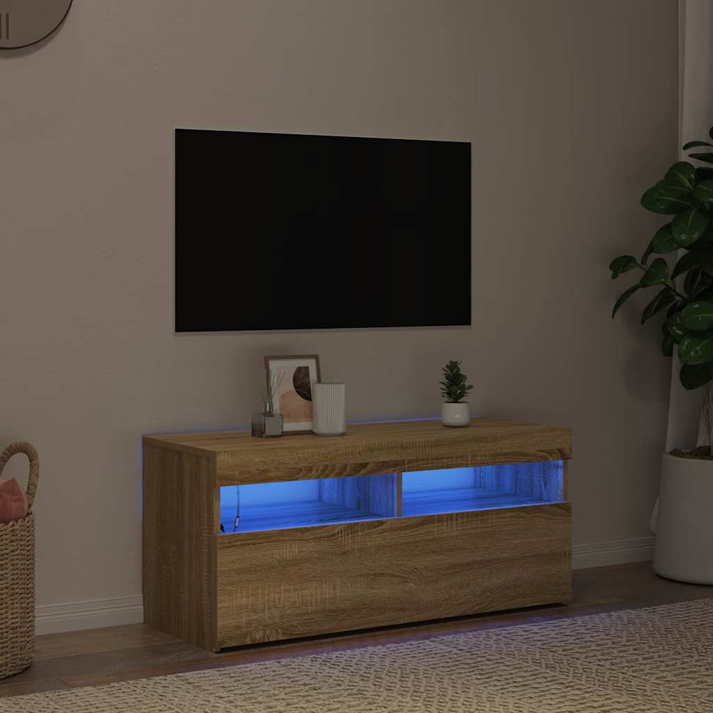 Vidaxl tv-meubel met led-verlichting 90x35x40 cm sonoma eikenkleurig