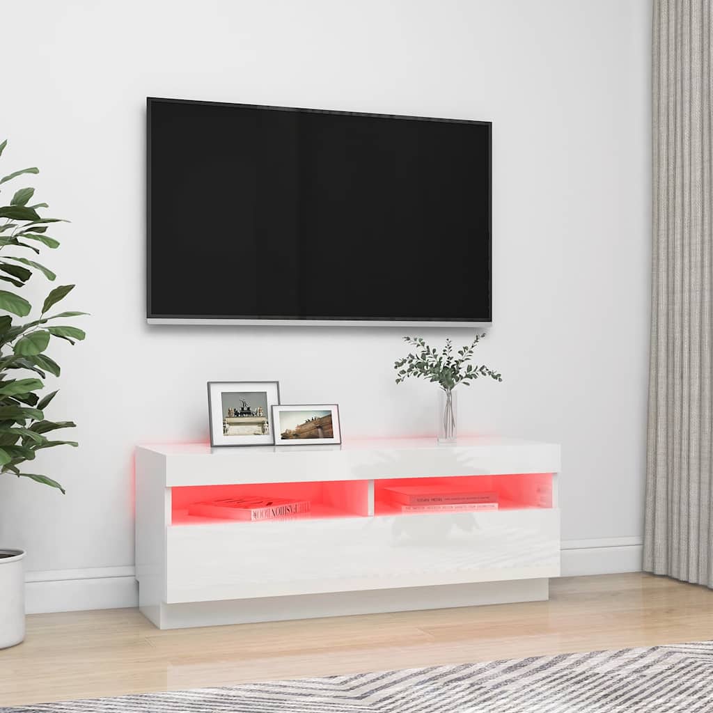 Vidaxl tv-meubel met led-verlichting 100x35x40 cm hoogglans wit