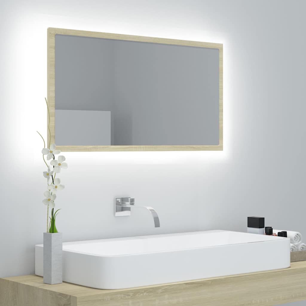 Vidaxl badkamerspiegel led 80x8,5x37 cm acryl sonoma eikenkleurig