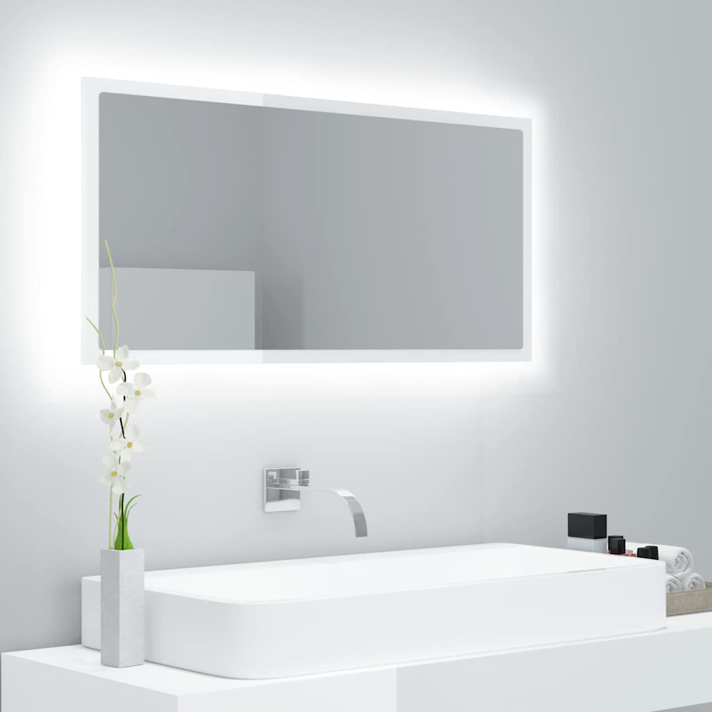 Vidaxl badkamerspiegel led 90x8,5x37 cm acryl hoogglans wit