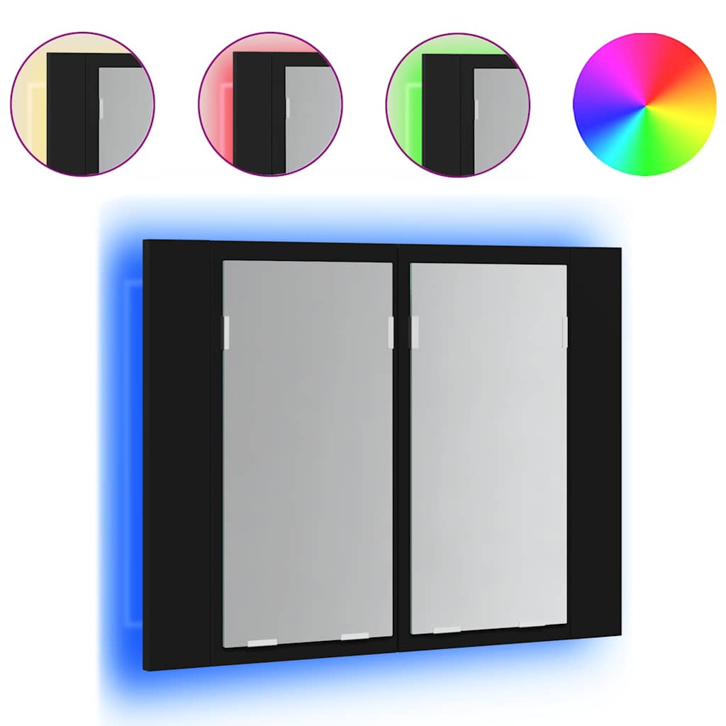 Vidaxl badkamerkast met spiegel en led 60x12x45 cm acryl zwart