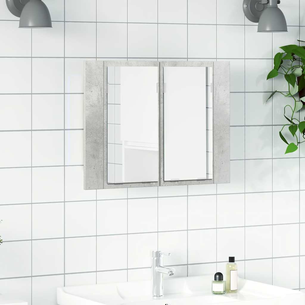 Vidaxl badkamerkast met spiegel en led 60x12x45 cm acryl betongrijs