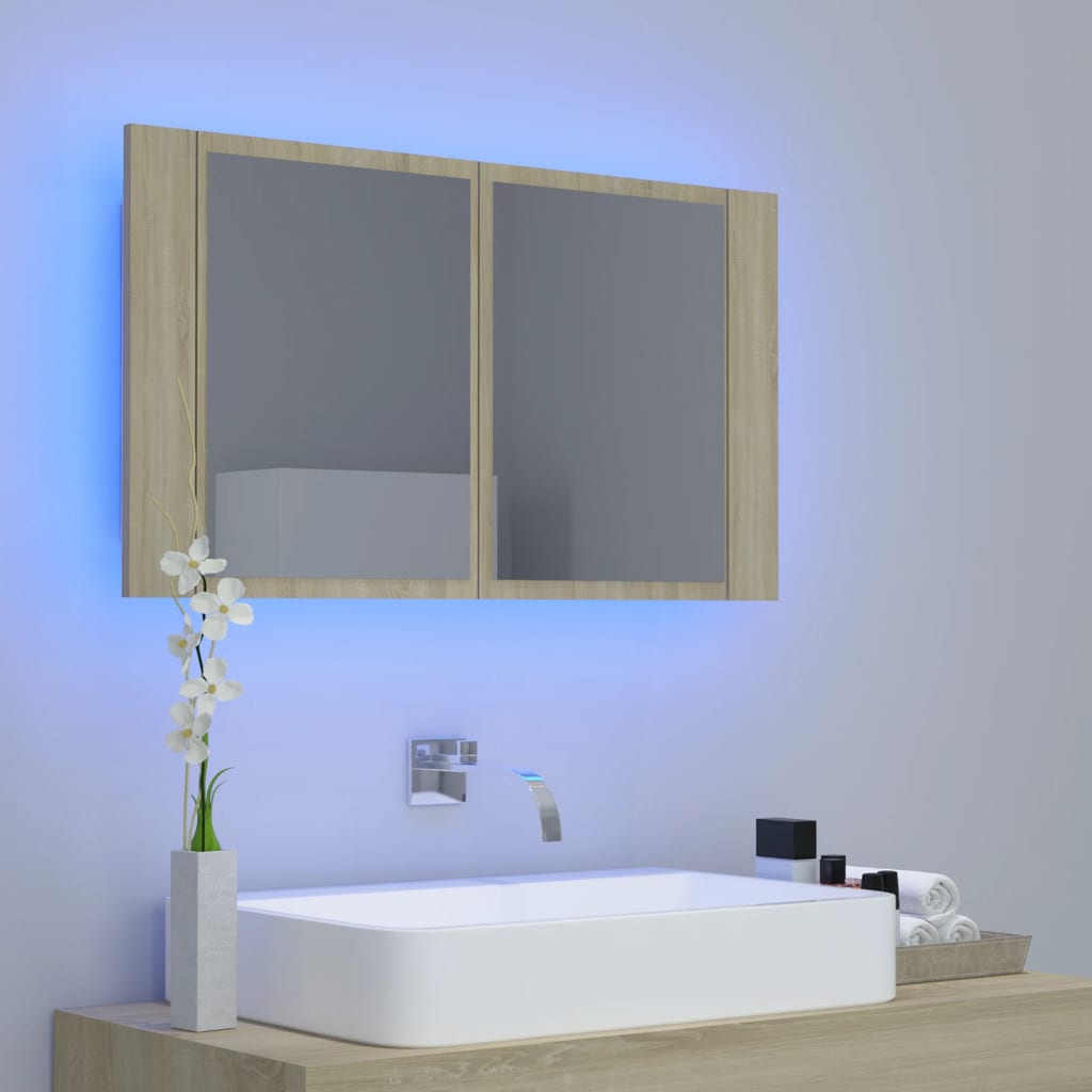 Vidaxl badkamerkast met spiegel led 80x12x45 acryl sonoma eikenkleurig