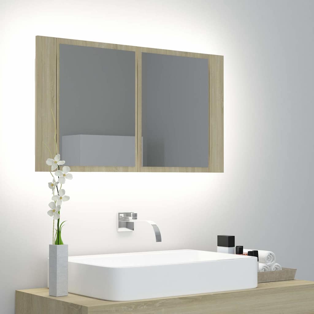 Vidaxl badkamerkast met spiegel led 80x12x45 acryl sonoma eikenkleurig