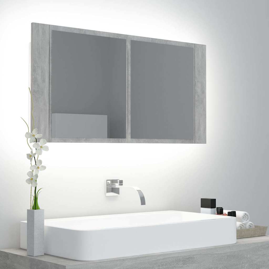 Vidaxl badkamerkast met spiegel en led 90x12x45 cm acryl betongrijs