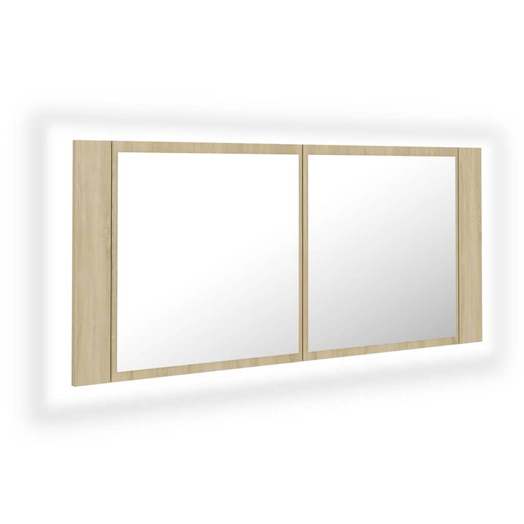 Vidaxl badkamerkast met spiegel led acryl sonoma eikenkleurig