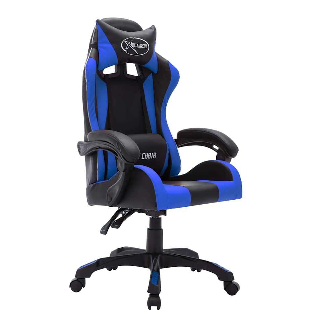 Vidaxl racestoel met rgb led-verlichting kunstleer blauw en zwart