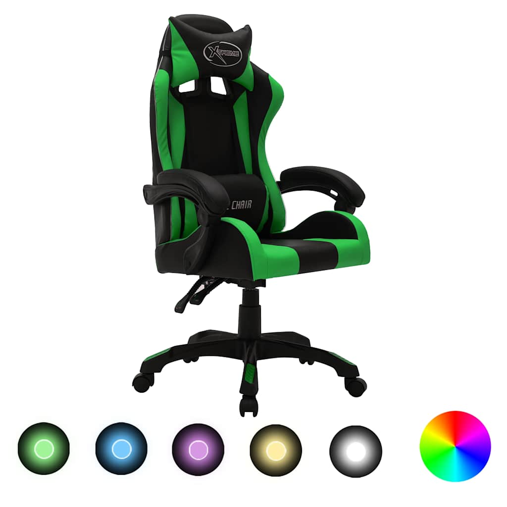 Vidaxl racestoel met rgb led-verlichting kunstleer groen en zwart