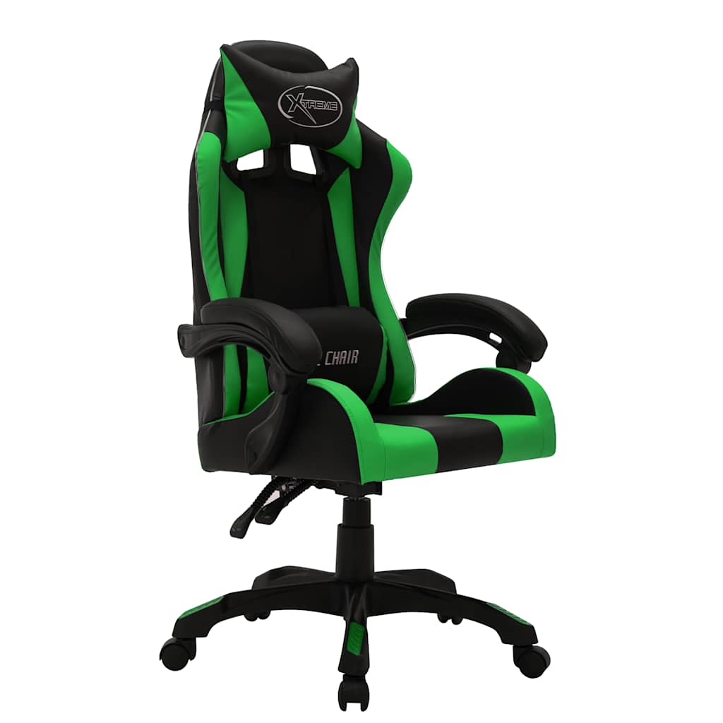Vidaxl racestoel met rgb led-verlichting kunstleer groen en zwart