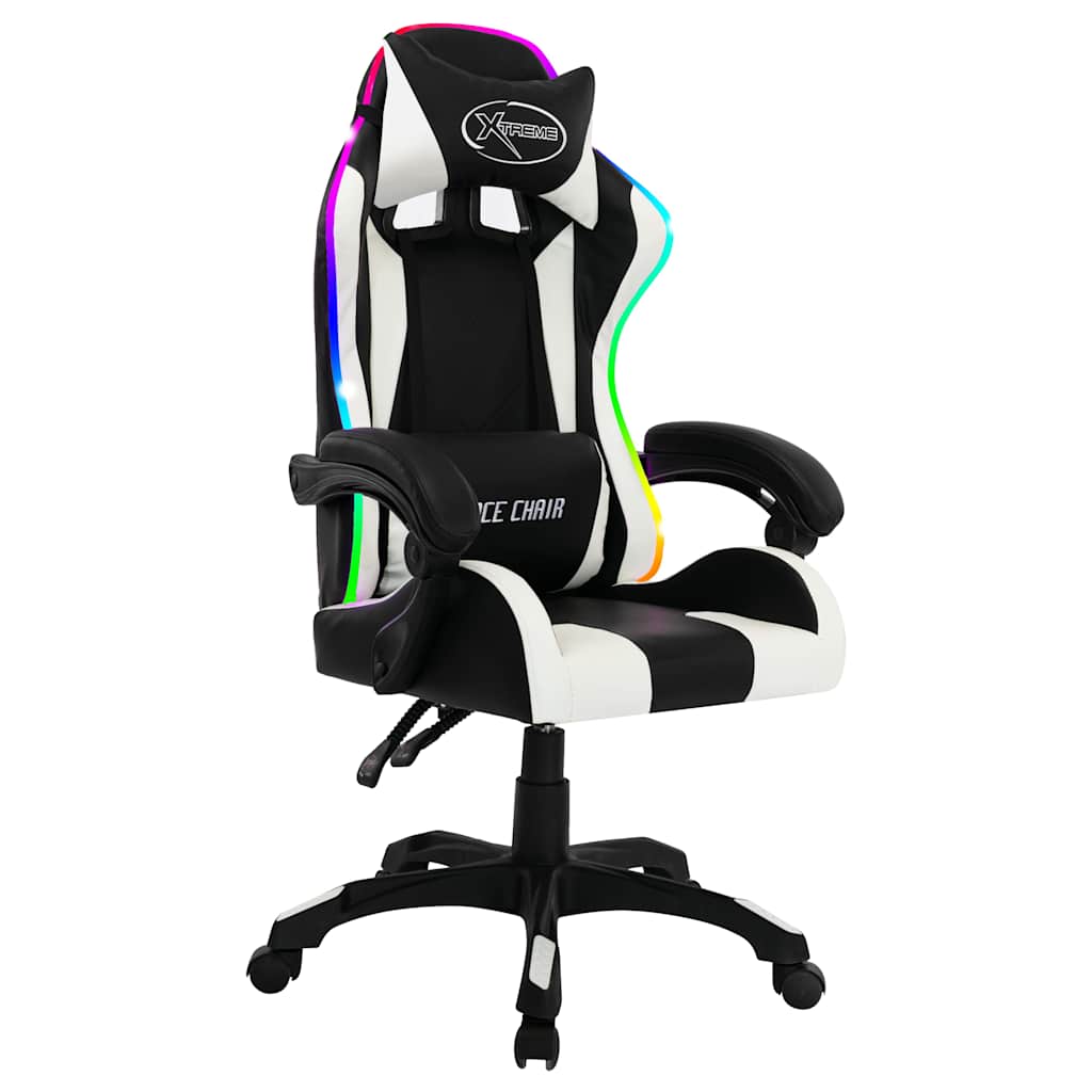 Vidaxl racestoel met rgb led-verlichting kunstleer wit en zwart