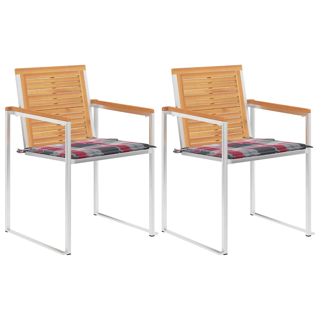 Vidaxl tuinstoelen 2 st met kussens massief teakhout en staal