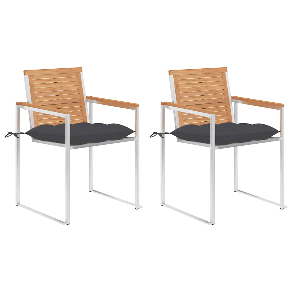 Vidaxl tuinstoelen 2 st met kussens massief teakhout en staal