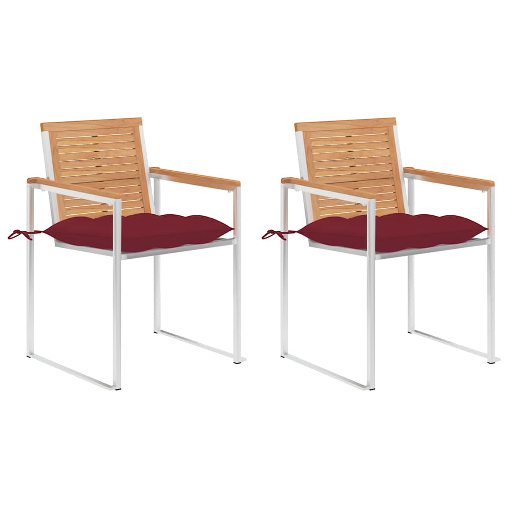 Vidaxl tuinstoelen 2 st met kussens massief teakhout en staal