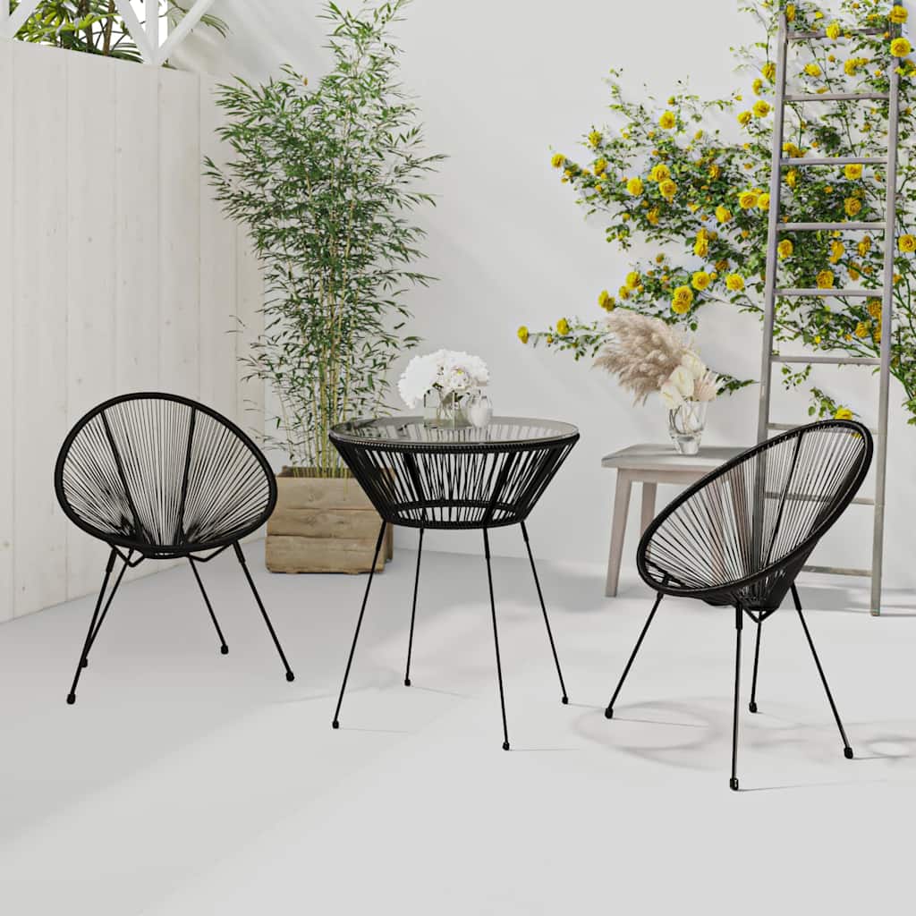 Vidaxl 3-delige tuinset pvc-rattan zwart
