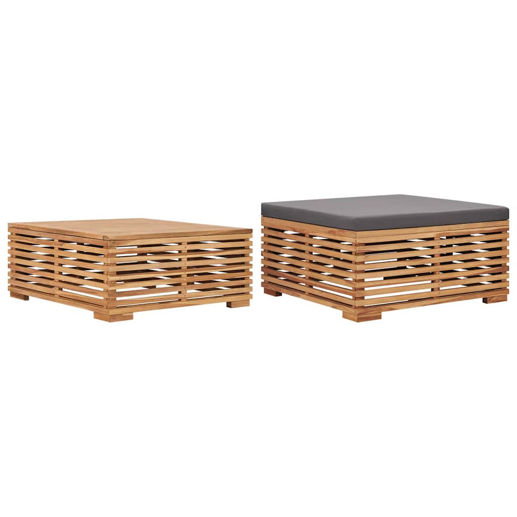 Vidaxl tuintafel en voetensteun met donkergrijs kussen teakhout