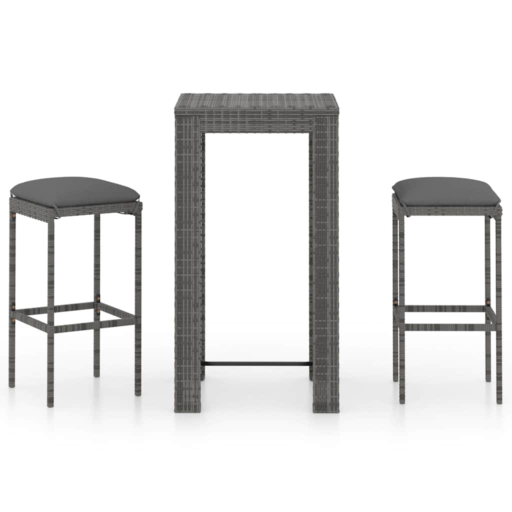 Vidaxl 3-delige tuinbarset met kussens poly rattan grijs