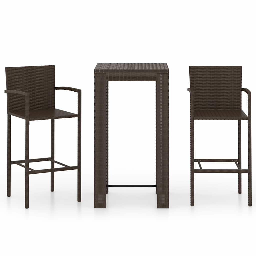 Vidaxl 3-delige tuinbarset met armleuningen poly rattan bruin
