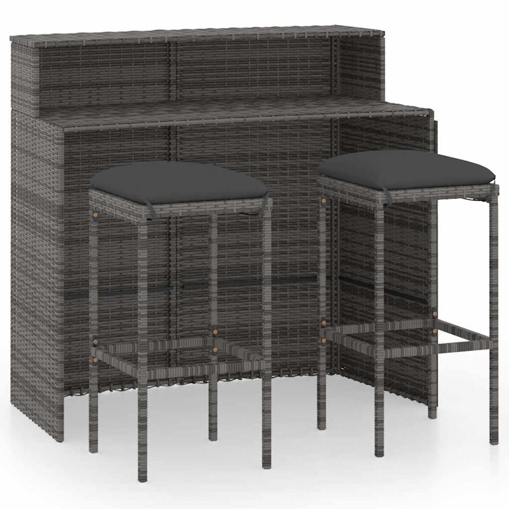 Vidaxl 3-delige tuinbarset met kussens grijs