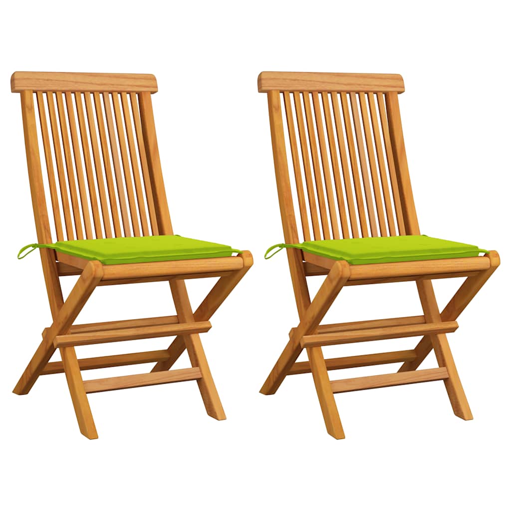 Vidaxl tuinstoelen 2 st met heldergroene kussens massief teakhout