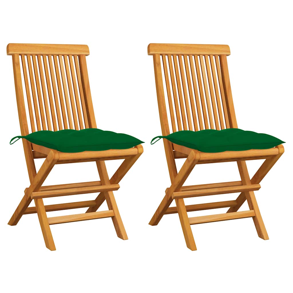 Vidaxl tuinstoelen 2 st met groene kussens massief teakhout