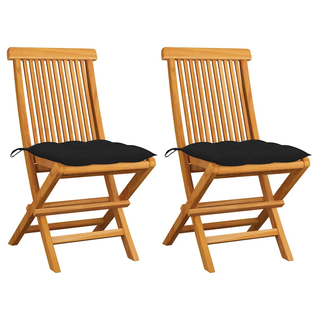 Vidaxl tuinstoelen 2 st met zwarte kussens massief teakhout