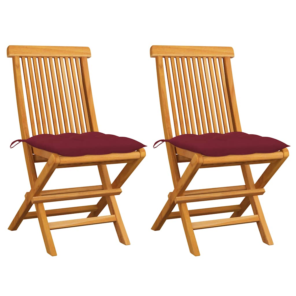 Vidaxl tuinstoelen 2 st met wijnrode kussens massief teakhout